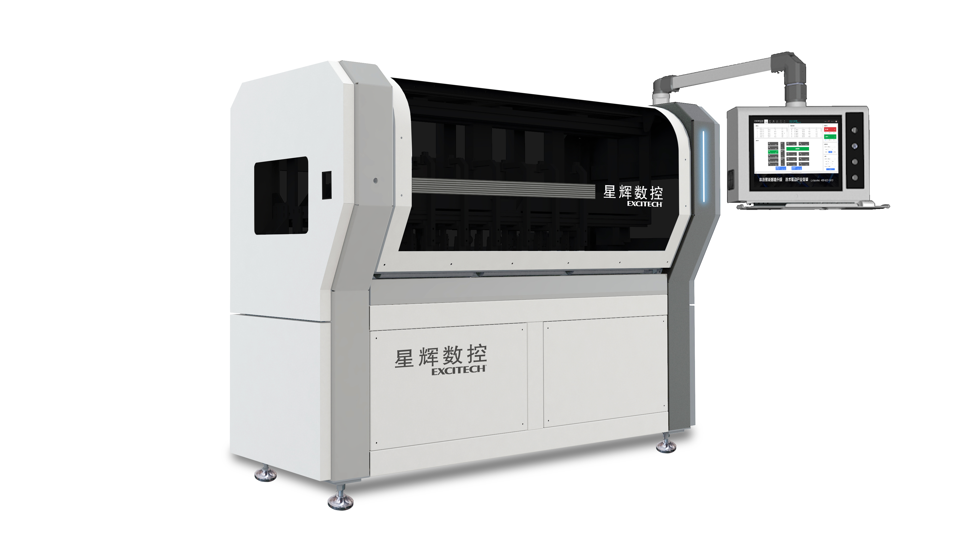 Excitech CNC 2300 သေတ္တာပြုလုပ်သည့်စက်၊ ထုတ်ကုန်အသေးစိတ်များကိုပြသထားသည်။